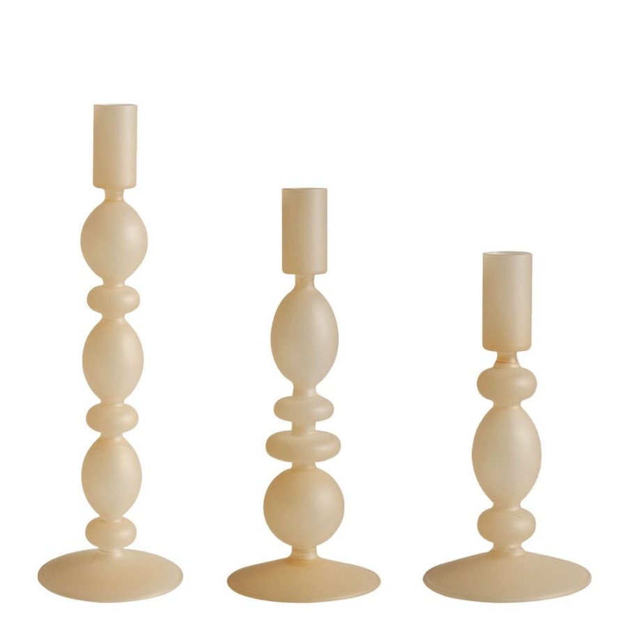 Decoration MATHILDE M Verrerie | Set De 3 Bougeoirs Beige Givre